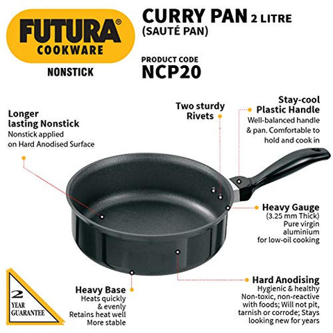 Hawkins Futura Non-Stick Saute' Curry Pan, 2 Litres Black