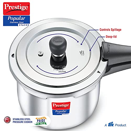 Prestige Popular Svachh Spillage Control Stainless Steel Pressure Cooker, 2 L (Silver)