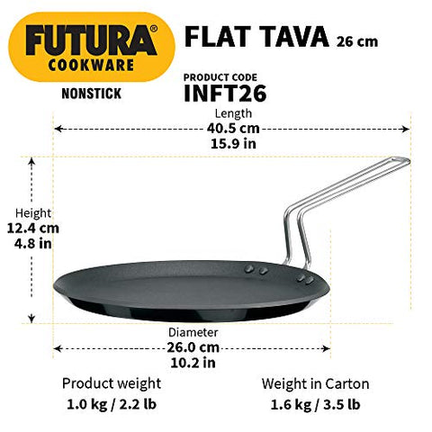 Hawkins Futura Non-stick Induction Compatible Flat Tava Griddle, 10" Induction, BLACK,