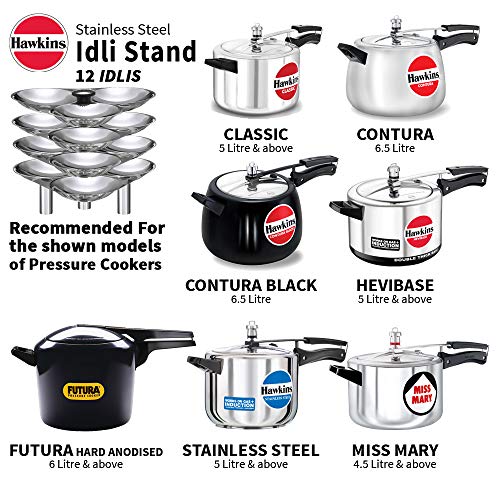 Hawkins Stainless Steel Idli Stand - 12 Idlis, (For 5 Litre and bigger Pressure Cooker), Silver (SSID5)