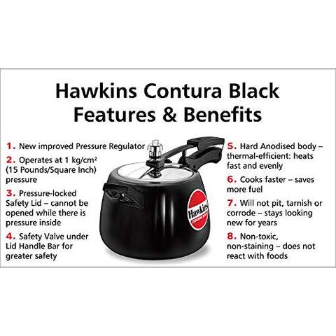 Hawkins CB40 Hard Anodised Pressure Cooker, 4-Liter, Contura Black