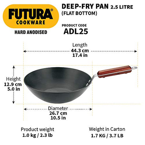 Futura Hard Anodised Flat Bottom Deep-Fry Pan 2.5 Litre L20