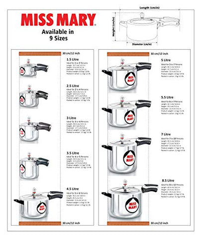 Hawkins Miss Mary Aluminum Pressure Cooker Silver 5 Litres
