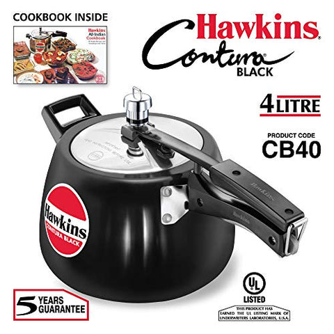 Hawkins CB40 Hard Anodised Pressure Cooker, 4-Liter, Contura Black