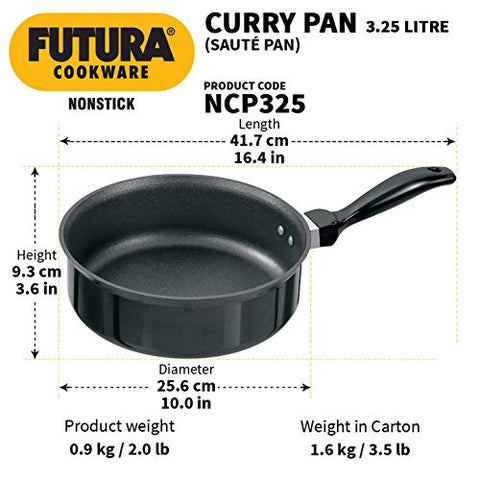 Hawkins Futura Non-Stick Saute' Curry Pan, 3.25 Litres Black