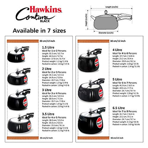 Hawkins CB30 Hard Anodised Pressure Cooker, 3-Liter, Contura Black