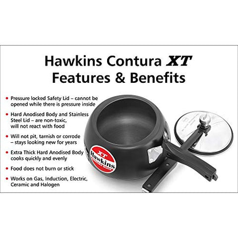 Hawkins CXT50 Contura Hard Anodized Induction Compatible Extra Thick Base Pressure Cooker, Black, 5L, 5 L