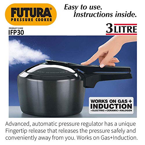 Futura Hawkins 3 Litre Hard Anodized Induction Compatible Pressure Cooker Small Black Agromech