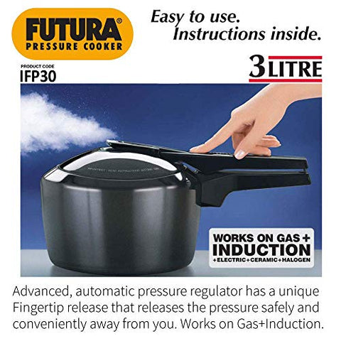 Futura Hawkins 3-Litre Hard Anodized Induction Compatible Pressure Cooker, Small, Black