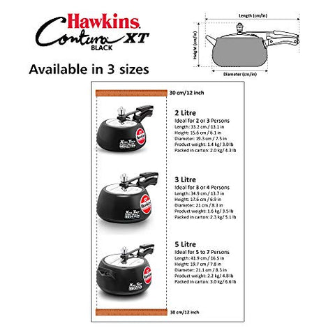 Hawkins CXT30 Contura Hard Anodized Induction Compatible Extra Thick Base Pressure Cooker, Black, 3L, 3 L