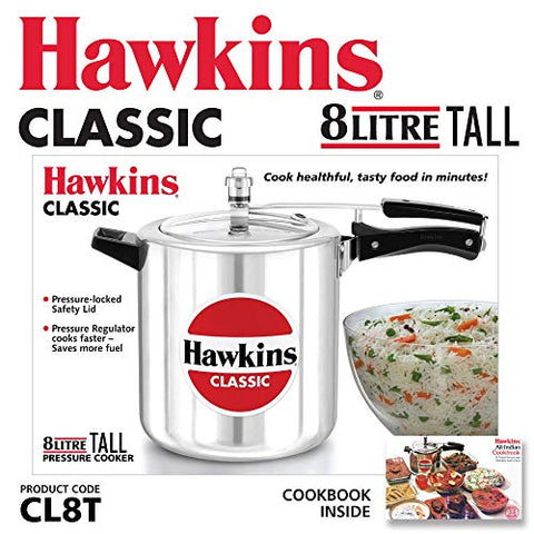 HAWKINS Classic CL8T 8-Liter New Improved Aluminum Pressure Cooker, Small, Silver