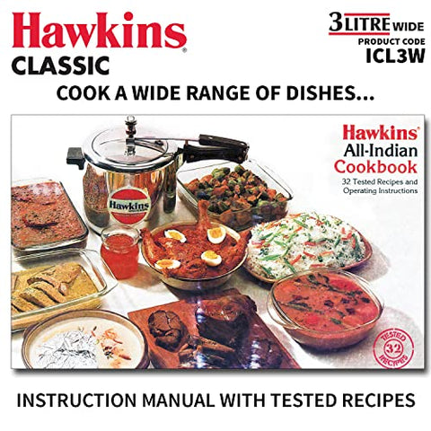 Hawkins Classic 3 liter inner lid aluminum pressure cooker, induction cooker, wide design pan cooker, best cooker, silver (ICL3W)