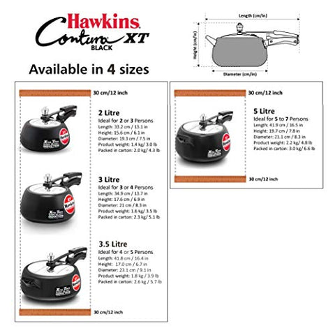 Hawkins CXT50 Contura Hard Anodized Induction Compatible Extra Thick Base Pressure Cooker, Black, 5L, 5 L