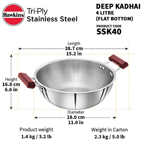 Hawkins 22 cm Tava, Triply Stainless Steel Tawa with Stainless Steel  Handle, Induction Tawa, Silver (SSTV22)