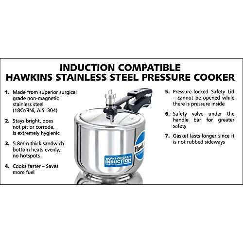 Hawkins SSC20 Stainless Steel Pressure Cooker, 2 Liter, Silver