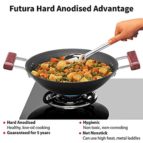 Hawkins Futura 2 Litre Deep Fry Pan, Hard Anodised Kadai, Flat Bottom Kadhai, Black (AD20)