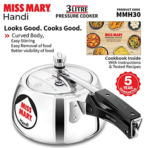 Hawkins Miss Mary Handi Pressure Cooker, 3 Litre, Silver (MMH30)