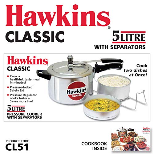 HAWKINS Classic CL50 5-Liter New Improved Aluminum Pressure Cooker, Small,  Silver