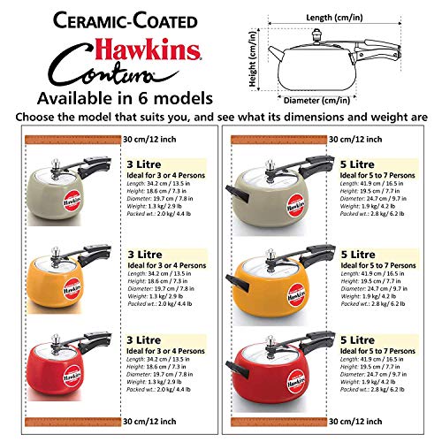 Hawkins Ceramic CTR 30 Coated Contura Pressure Cooker, 3 L, Red