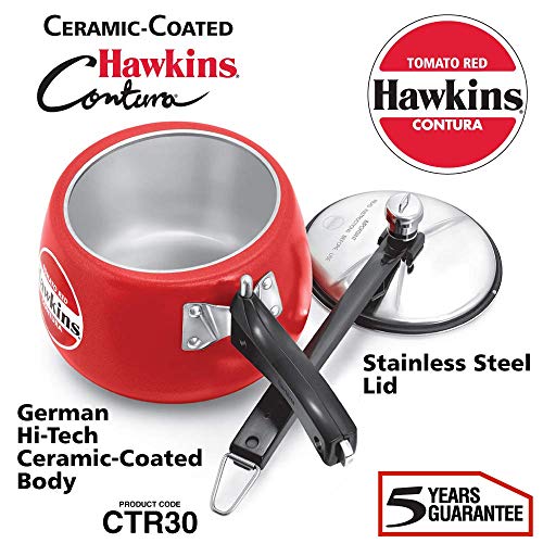 Hawkins Ceramic CTR 30 Coated Contura Pressure Cooker, 3 L, Red