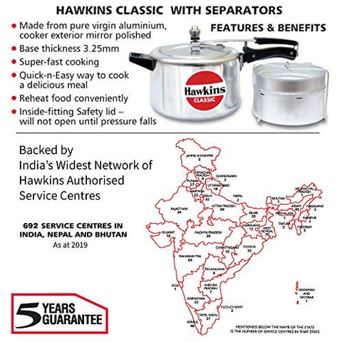 HAWKINS CL51 Pressure Cooker, 5 L WITH SEPERATOR, Silver