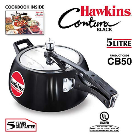 Hawkins CB50 Hard Anodised Pressure Cooker, 5-Liter,Black