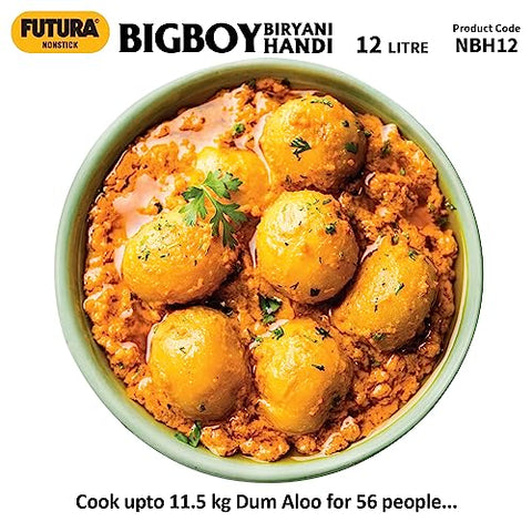 Hawkins Futura 12 Litre BigBoy Biryani Handi, Non Stick Pot with Hard Anodised Lid, Sauce Pan for Cooking and Serving Biriyani, Black (NBH12)