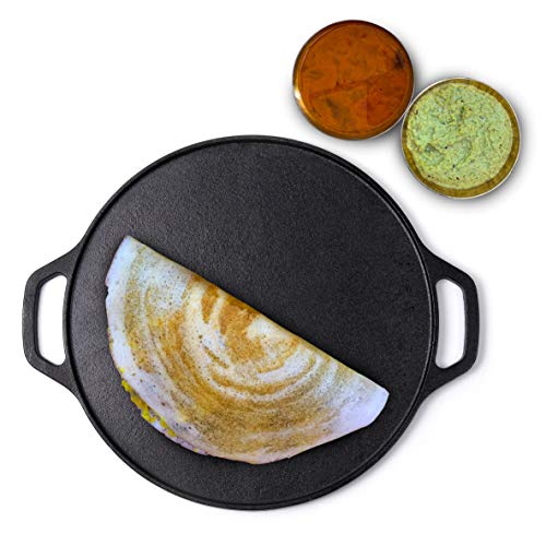 Roston Cast Iron Dosa Tawa | Cookware Vessel Pre Seasoned with Skillset Flat Dosaa Pan | Ideal for Cooking Dose Chapati Pizza Roti Thava( Tava Kallu Kitchen Accessories) (12)