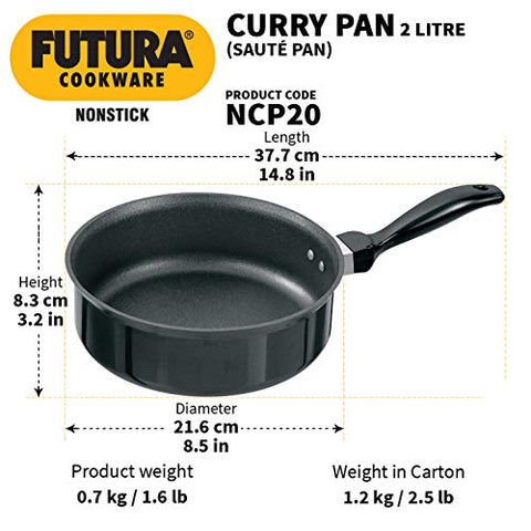 Hawkins Futura Non-Stick Saute' Curry Pan, 2 Litres Black