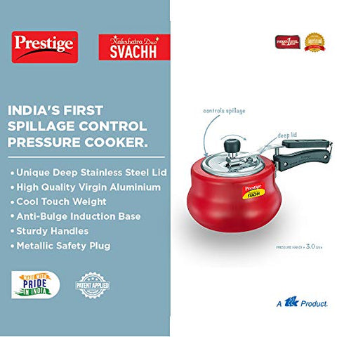 Prestige Svachh, 10752, 3 L, Nakshatra Duo Red Handi, with deep lid for Spillage Control