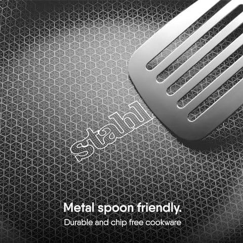 Stahl Triply Stainless Steel Non Stick Pan | Stainless Steel Frying Pan with Lid | Fry Pan with Induction Base|Scratch Resistant Non Stick Pan | Hybrid 6424, Dia 24 cm, 1.8L (Serves 6 People)