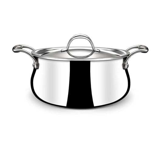 Stahl Triply Stainless Steel Sauce Pot with Lid | Stainless Steel Belly Casserole | Tri Ply Biryani Pot with Induction Base | Artisan 4182, Dia 22 cm, 4.3 L (Serves 5 People)