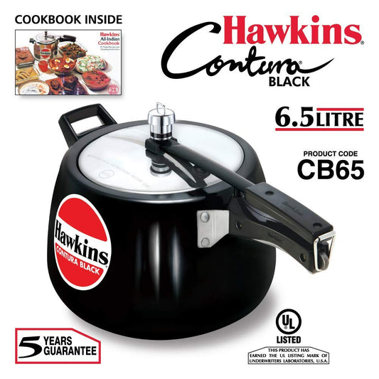 Hawkins 6.5 Litre Contura Black Pressure Cooker, Hard Anodised Inner Lid Cooker, Handi Cooker, Black (CB65)