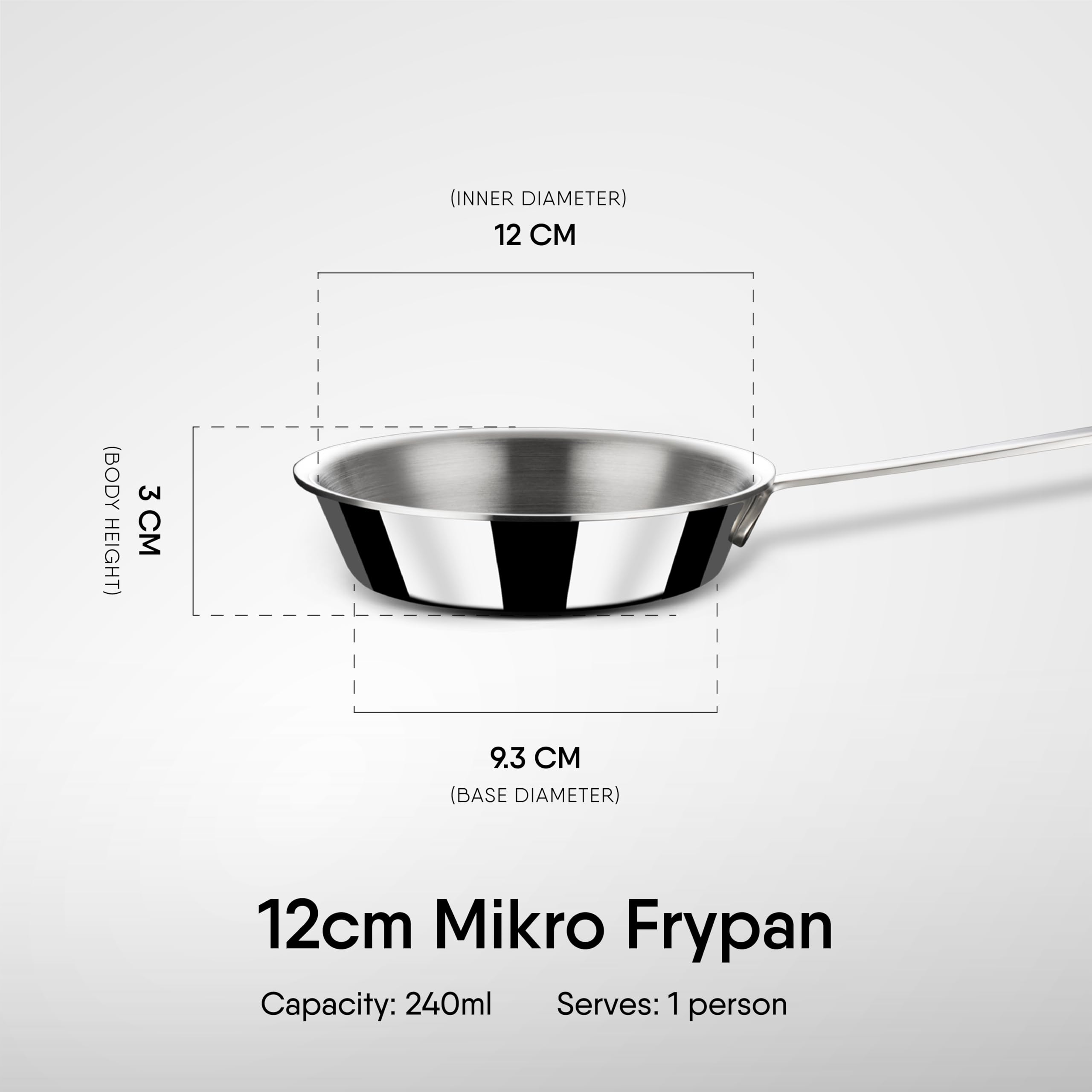 Stahl Triply Stainless Steel Mini Fry Pan Without Lid | Induction Base Stainless Steel Pan | Mikro 4410, Dia 12 cm, 240 ML (Serves 1 Person)