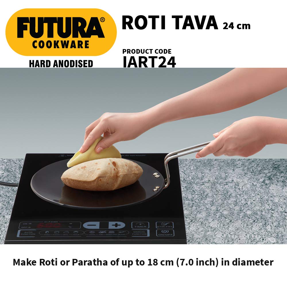 Hawkins Futura 24 cm Roti Tava, Hard Anodised Tawa, Induction Tawa, Black (IART24)