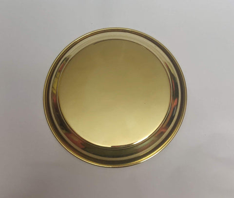 Pure Brass Plate for puja/Bhog thali Deepak Diya Oil Lamp Plate for Home Temple Puja Articles Decor Gifts (Size No 8)