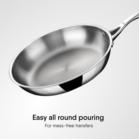 Stahl Triply Stainless Steel Pan | Stainless Steel Frying Pan with Lid | Fry Pan with Induction Base| Artisan 4420, Dia 20 cm, 1.3L (Serves 2 People)