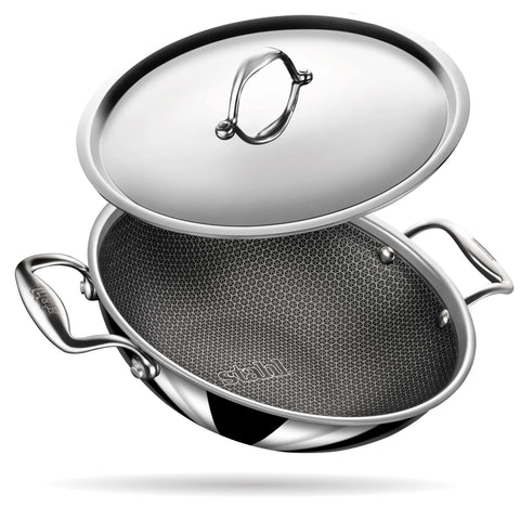 Stahl Triply Non Stick Kadai with Lid | Stainless Steel Kadai with Induction Base | Tri Ply Kadhai Scratch Resistant | Hybrid 6324, Dia 24cm, 2.4L (Serves 4 People)